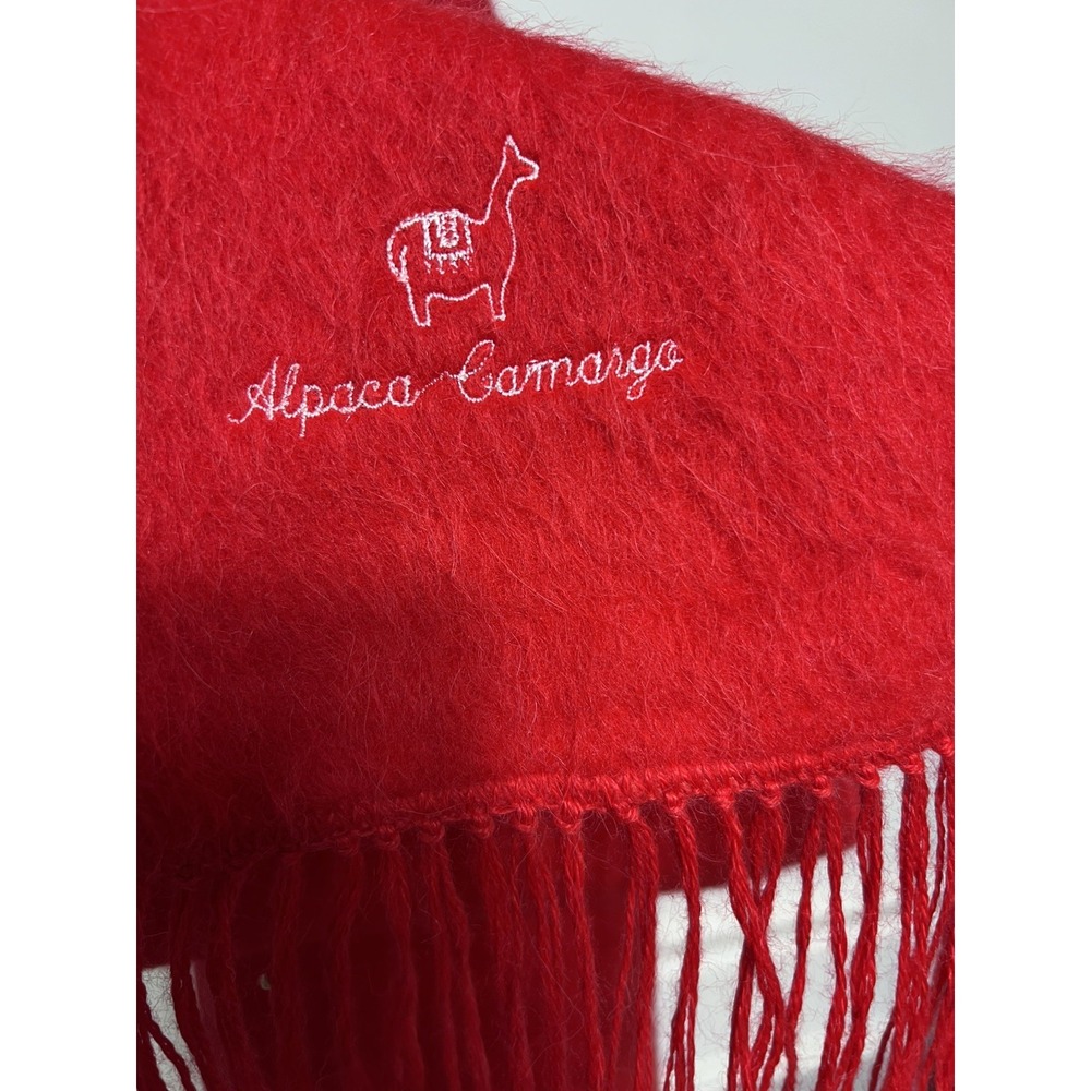 Alpaca Camargo Red Alpaca Wool Blend Scarf Embroidered Made in Peru Fringe Soft - Picture 4 of 4